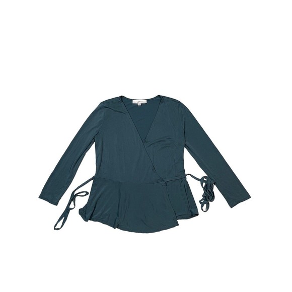 Loft Women's Teal Modal Blend V-Neck Long Sleeves Comfort True Wrap Top Size SP - Picture 5 of 7